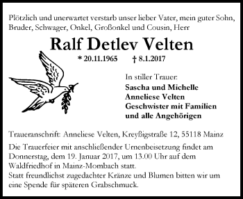 Traueranzeige von Ralf Detlev Velten von Trauerportal Rhein Main Presse