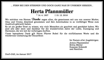 Traueranzeige von Herta Pfannmüller von  Gießener Anzeiger