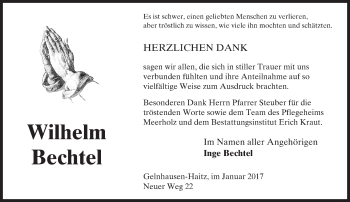 Traueranzeige von Wilhelm Bechtel von  Gelnhäuser Tageblatt