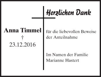 Traueranzeige von Anna Timmel von Trauerportal Echo Online