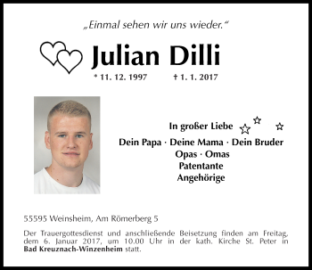 Traueranzeige von Julian Dilli von Trauerportal Rhein Main Presse