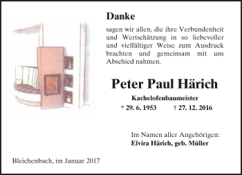 Traueranzeige von Peter Paul Härich von  Kreisanzeiger