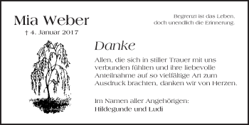 Traueranzeige von Mia Weber von Trauerportal Rhein Main Presse