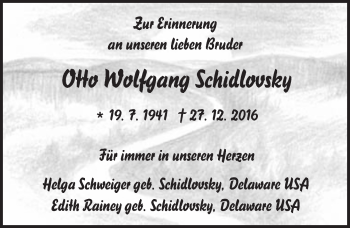 Traueranzeige von Otto Wolfgang Schidlovsky von Trauerportal Echo Online