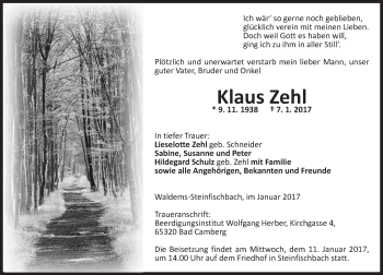 Traueranzeige von Klaus Zehl von Trauerportal Rhein Main Presse