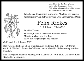 Traueranzeige von Felix Rickes von Trauerportal Rhein Main Presse