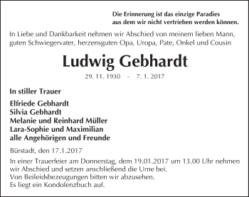 Traueranzeige von Ludwig Gebhardt von Trauerportal Echo Online