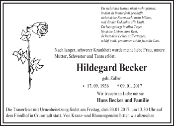 Traueranzeige von Hildegard Becker von Trauerportal Echo Online