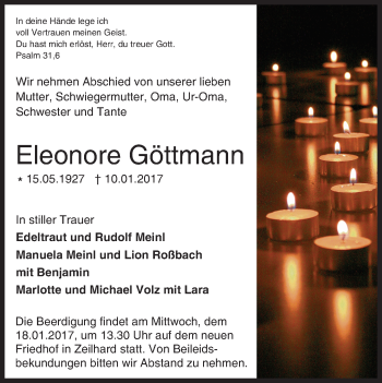 Traueranzeige von Eleonore Göttmann von Trauerportal Rhein Main Presse