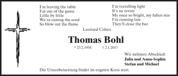 Traueranzeige von Thomas Bohl von Trauerportal Rhein Main Presse