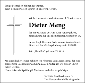Traueranzeige von Dieter Meng von Trauerportal Rhein Main Presse