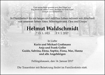 Traueranzeige von Helmut Waldschmidt von  Gießener Anzeiger