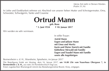 Traueranzeige von Ortrud Mann von Trauerportal Rhein Main Presse