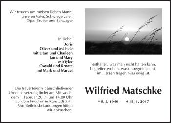 Traueranzeige von Wilfried Matschke von  Kreisanzeiger