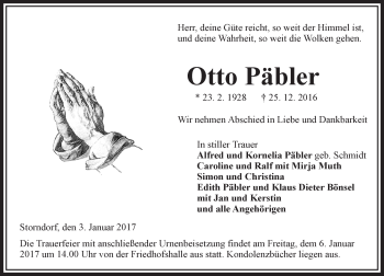 Traueranzeige von Otto Päbler von VRM Trauer