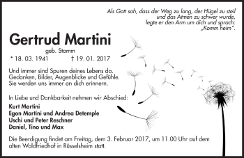 Traueranzeige von Gertrud Martini von Trauerportal Rhein Main Presse