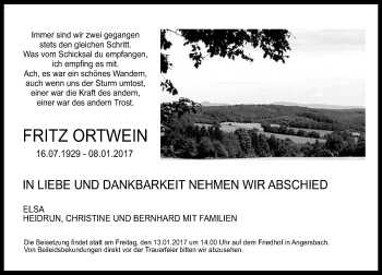 Traueranzeige von Fritz Ortwein von VRM Trauer