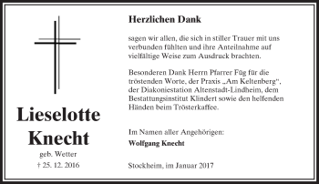 Traueranzeige von Lieselotte Knecht von  Kreisanzeiger