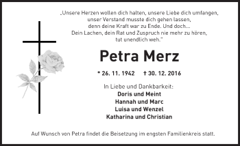 Traueranzeige von Petra Merz von  Kreisanzeiger