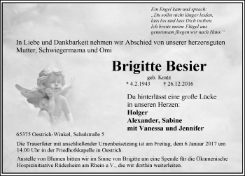 Traueranzeige von Brigitte Besier von Trauerportal Rhein Main Presse