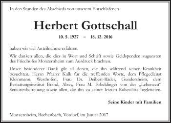 Traueranzeige von Herbert Gottschall von Trauerportal Rhein Main Presse
