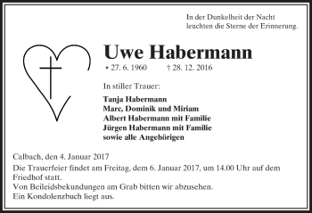 Traueranzeige von Uwe Habermann von  Kreisanzeiger