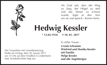 Traueranzeige von Hedwig Kessler von Trauerportal Rhein Main Presse