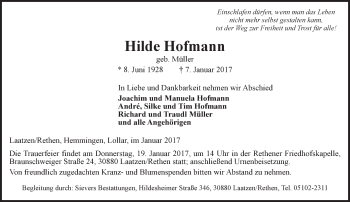 Traueranzeige von Hilde Hofmann von  Gießener Anzeiger