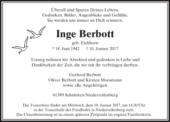 Traueranzeige von Inge Berbott von  Usinger Anzeiger