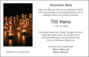 Traueranzeige von Tilli Hainz von  Kreisanzeiger