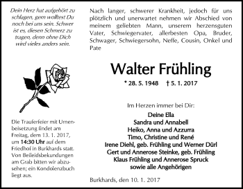 Traueranzeige von Walter Frühling von  Kreisanzeiger