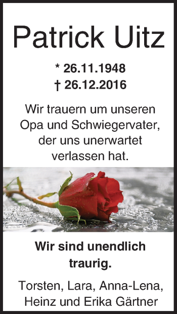 Traueranzeige von Patrick Uitz von Trauerportal Rhein Main Presse