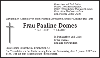 Traueranzeige von Pauline Domes von Trauerportal Rhein Main Presse