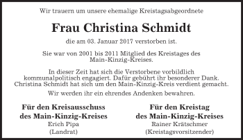 Traueranzeige von Christina Schmidt von  Gelnhäuser Tageblatt