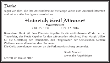 Traueranzeige von Heinrich Emil Minnert von  Kreisanzeiger