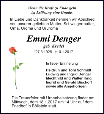Traueranzeige von Emmi Denger von Trauerportal Echo Online