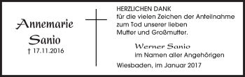 Traueranzeige von Annemarie Sanio von Trauerportal Rhein Main Presse