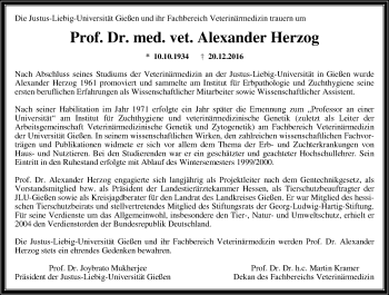 Traueranzeige von Alexander Herzog von  Gießener Anzeiger