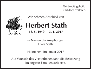 Traueranzeige von Herbert Stath von  Camberger Anzeiger