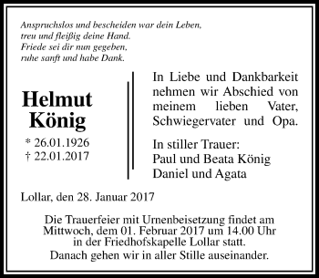 Traueranzeige von Helmut König von  Gießener Anzeiger