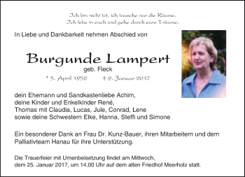 Traueranzeige von Burgunde Lampert von  Gelnhäuser Tageblatt