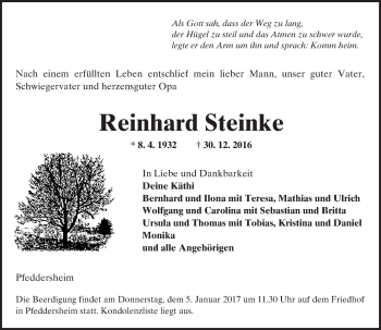 Traueranzeige von Reinhard Steinke von Trauerportal Rhein Main Presse