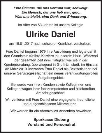 Traueranzeige von Ulrike Daniel von Trauerportal Echo Online