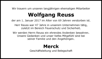 Traueranzeige von Wolfgang Reuss von Trauerportal Echo Online