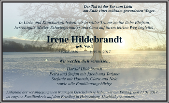 Traueranzeige von Irene Hildebrandt von  Usinger Anzeiger