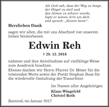 Traueranzeige von Edwin Reh von  Kreisanzeiger
