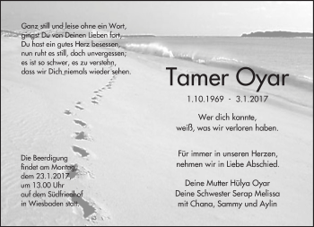 Traueranzeige von Tamer Oyar von Trauerportal Rhein Main Presse