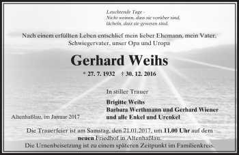 Traueranzeige von Gerhard Weihs von  Gelnhäuser Tageblatt