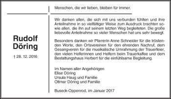 Traueranzeige von Rudolf Döring von  Gießener Anzeiger