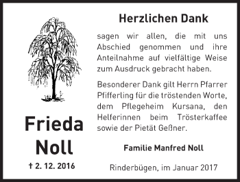 Traueranzeige von Frieda Noll von  Kreisanzeiger